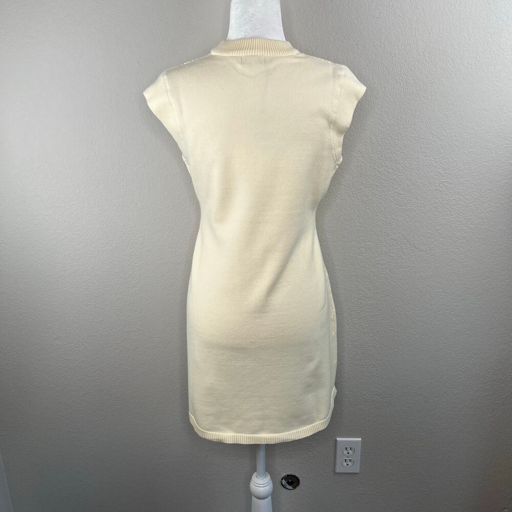 Rumored Ivory Cream Birkin Knit Crew Neck Mini Dress Eyelet Bodice NWT Large - Picture 14 of 14